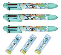 Bluey - 3 penne a sfera retrattili multicolore 6 in 1, punta fine da 0,5 mm, inchiostro liscio resistente allo sbiadimento, per bambini, per scuola, arti e mestieri
