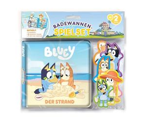 Bluey Badewannen-Spielset - Badebuch-Set Eva, 6-seitiges Badebuch, 6 gepolsterte Saugnapf-Figuren, 1 Staunetz