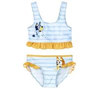 Bluey - Bikini da bambino, 2 pezzi, costume da bagno da ragazza a righe con balze, leggero, comodo e ad asciugatura rapida, estate e spiaggia, blu, 5 anni