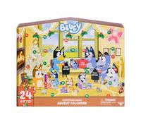 Bluey Calendario dell'Avvento di Natale con nuoto, questo pacchetto sorpresa Bluey molto festoso ha 24 sorprese dietro 24 diverse finestre, include 3 figure di nuoto di Natale, 18 accessori e 3