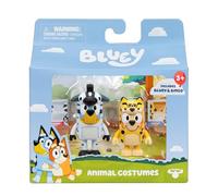 Bluey Confezione da 2 statuette giocattolo in costume animale articolate robuste con tutine da zebra e ghepardo, piccole action figure per bambini dai 3 anni in su