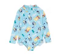 BlueY Costume da Bagno Ragazze | Baby Toddlers Blue Bingo Logo all Over Print Costume da Bagno | Manica Lunga con Orlo a Volant