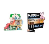 BlueY e Bingo Supermarket Playset con scala mobile, giocattoli da gioco per bambini, suoni e 15 pezzi, set da gioco per negozio di alimentari + Duracell Optimum confezione da 4 AAA