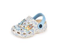 BlueY Boys Zoccoli Bambini Slip On Calzature novità Charms in Tan & Blu all Over Stampa Sandali Sliders con Cinturino Regolabile