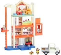 Bluey Hammerbarn - Mega set da gioco per centro commerciale, 4 livelli, altezza 55,9 cm, con sollevatore di lavoro e ritorno del carrello, luci e 45+ suoni, 3 figure, 15 accessori, più veicolo