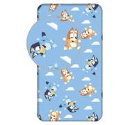 Bluey Lenzuolo con angoli elasticizzati, 100% cotone, per letto singolo, 90 × 200 + 25 cm, con licenza ufficiale Bluey