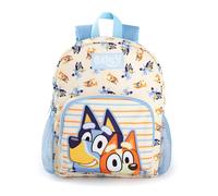 Bluey Zaino per bambini | Zaino unisex con stampa di personaggi Bluey e Bingo su tutta la superficie in beige | Mini borsa per bambini con cinghie regolabili e tasche in rete per bottiglie d'acqua |