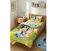 Bluey - Parure da letto per bambini, 100% cotone, copripiumino 100 x 135 cm + federa 40 x 60 cm, design reversibile famiglia Heeler (Bluey, Bingo, Bandit, Chilli), ideale per letto bambino, junior e