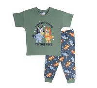 Bluey Pigiama a maniche corte per ragazzi e bingo, pantaloni lunghi, Verde, 5-6 Years