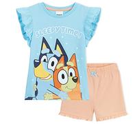 BlueY Pigiama Bambina Corto, 2 Piece Morbido e Traspirante Pigiami Bambini Set (Blu/Albicocca, 2/3 Anni)
