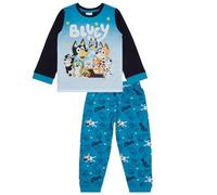 Bluey Pigiama per bambini, a maniche lunghe, set con maglietta con stampa di personaggi e pantaloni con stampa su tutta la superficie, biancheria da notte in cotone, età 2-8 anni, Blu, 3-4 Years