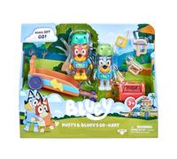 Bluey Rusty and Bluey's Go-Kart Playset; Action Figure ufficiali da collezione Rusty da 6,3-7,6 cm con go-kart, caschi, strumenti e accessori per cassetta degli attrezzi