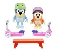Bluey Scooter Fun Play Set: Bluey and Bingo Articulated 6cm Action Figures with 2 Scooters, 2 Helmets and Bench Official Collectable Toy