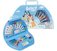 Bluey Set artistico per bambini, matite colorate, pennarelli con punta in feltro, cancelleria, artigianato, articoli artistici per ragazze e ragazzi, set regalo da 40 pezzi (custodia blu a mezza luna)