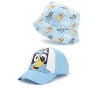 BlueY Set Cappello Bucket e Berretto per Bambini | Stampa Completa dei Personaggi Bandit & Chili in Blu per Ragazzi e Ragazze | Berretto Unisex per Bambini con Cinturino Regolabile