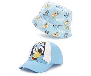 BlueY Set Cappello Bucket e Berretto per Bambini | Stampa Completa dei Personaggi Bandit & Chili in Blu per Ragazzi e Ragazze | Berretto Unisex per Bambini con Cinturino Regolabile