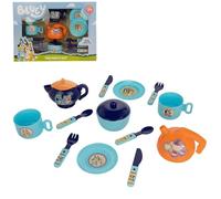 Bluey - Set da tè in plastica | tè pomeridiano | giocattolo Bluey & Bingo | con teiera riutilizzabile, tazze, bollitore, posate e piattini | set gioco di ruolo per bambini | tè per bambini