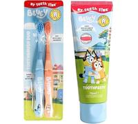 Bluey Set di 2 spazzolini da denti Bluey e dentifricio alla fragola, per bambini dai 3 agli 8 anni