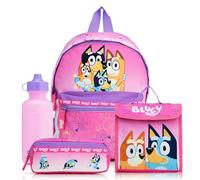 Bluey Set di 4 pezzi per la scuola per ragazze con borsa per il pranzo, bottiglia d'acqua e astuccio, zaino per bambini con tasca frontale a marsupio e lato in rete, materiale per il rientro a scuola