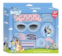 Bluey - Set di accessori di bellezza per bambini con occhiali, pinzette, fasce e elastici | Set completo di 17 pezzi per capelli con personaggi Bluey