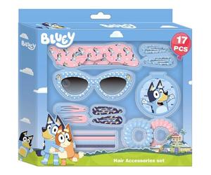 Bluey - Set di accessori di bellezza per bambini con occhiali, pinzette, fasce e elastici | Set completo di 17 pezzi per capelli con personaggi Bluey