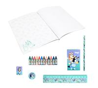 BlueY Set di Cancelleria, Include Quaderno, Matita, Righello, Temperino, Gomma e 12 Pastelli Colorati, Set di Cancelleria Regalo per Bambini