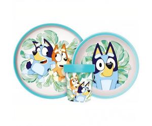 BLUEY - Set di stoviglie riutilizzabile per bambini bicolore - Set composto da 3 pezzi: Piatto, ciotola e bicchiere per bambini e bebé con base antiscivolo - Senza BPA