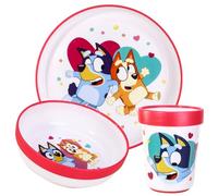 Bluey Set di stoviglie riutilizzabili bicolore premium per bambini, 3 pezzi, piatto, ciotola e bicchiere, senza BPA