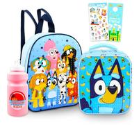 Bluey Set mini zaino con portapranzo - Bundle con mini zaino da 28 cm, borsa per il pranzo, adesivi, bottiglia d'acqua, molto altro | Bluey School Bag e Lunchbox per i più piccoli, Multicolore, Bluey