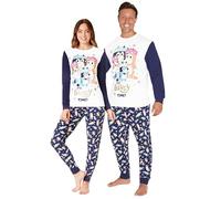 BlueY Set Pigiami Famiglia Coordinati Comodo Caldo Abbigliamento da Casa Bambini Uomo Donna Regalo per Famiglia Natale (Bianco/Blu Donna, M)