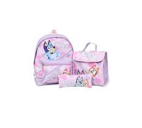 Bluey Set zaino per ragazze, 3 pezzi, borsa per la scuola, borsa per il pranzo e astuccio per bambini, zaino per asilo, viaggi e ritorno a scuola