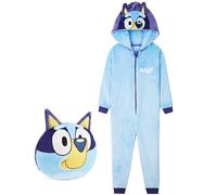 BlueY Tuta Intera Bambino con Cappuccio, Accogliente Abbigliamento da Casa (Blu con Borsa, 5-6 Anni)