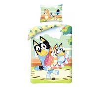 Halantex BLUEY e BINGO portati da BANDIT Famiglia di Cagnolini - Set Letto Copripiumino Reversibile 140x200cm e Federa 70x90cm - Multicolore - 100% Cotone