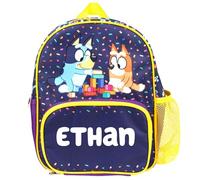 BlueY Zaino per bambini, borsa per la cameretta dei bambini, tasca in rete per bottiglia d'acqua e tasche frontali con cerniera, personalizzabile con qualsiasi nome, viola, Viola