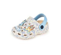 BlueY Zoccoli per Ragazzi | Calzature Slip-on per Bambini con ciondoli a Forma di Cucciolo in Marrone Chiaro e Blu | Sandali con Stampa Integrale per Interni ed Esterni e Cinturino Regolabile
