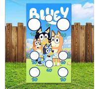 Blueys Bingo Dog Game Sacchetto di sabbia Banner Decorazioni per feste Gioco divertente da lancio Telo di sfondo con sacchetto di sabbia (Alcune parti possono essere casuali) Tagli UnicaPoliestere
