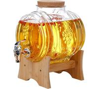 BLUEZY Dispenser per Bevande in Vetro con Rubinetto, 1L/3L/5L, Dispenser Acqua A Prova di Perdite, Barattoli in Vetro Trasparente, Tappi in Legno, Contenitore per Succhi per Ufficio/Campeggio 3L