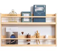BLUEZY Portariviste Porta Depliant in Legno da Appendere al Muro, Espositori per Libri di Giornali, Supporto da Parete per Organizer per Posta in Legno Naturale per Soggiorno, Ufficio 2 Layer,L60cm