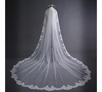 BLUEZY Velo da Sposa Cattedrale Lungo Ricamato Pizzo Bellissimo Appliques Velo della Sposa Nozze Accessori Velo Sposa Lungo Romantico di Lusso Velo di Cerimonia Nuziale per Le Spose Bleach,3 * 3m