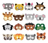Blulu 16 Pezzi Maschere di Animali Bomboniere per Animali in Costume con 16 Diversi Volti di Animali per Fattoria Didattica dello Zoo Tema Jungle Safari Maschere di Halloween per Feste di Compleanno