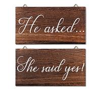 Blulu 2 pezzi He Asked She Said Yes decorazione da parete in legno rustico coppia arte da parete fatta a mano per fidanzamento matrimonio appeso decorazione annuncio ricordo foto puntello segno per