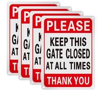Blulu 4 cartelli in metallo con scritta "Please Keep This Gate Closed", 25,4 x 17,8 cm, riflettenti, robusti, in alluminio, resistenti alle intemperie, per interni ed esterni, facili da installare e