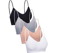 Blulu 4 Pezzi Reggiseno con Scollo a V Collo Bralette Senza Cuciture Imbottita Cinghie Reggiseno per Donne Ragazze (L-XL Taglia, Stile Senza Cuciture)