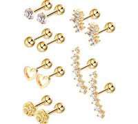 Blulu 6 Paia Acciaio Inossidabile Orecchini di Cartilagine di Trago Borchie Labret con Labbro Piercing per Il Corpo del Naso per Uomini Donne Ornamenti (Oro)