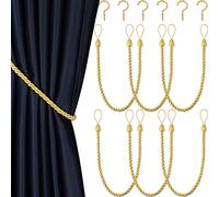 Blulu 6 Pezzi Raccogli Tenda Intrecciati Cintura Cravatte Tenda Corda Fermatende Fatti a Mano Drappeggio Traccogli con Ganci in Metallo Cravatta Tenda per Finestra Accessori Tende, Oro