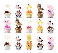 Blulu 60 Pezzi Involucri di Torte Animale da Fattoria e Topper per Festa di Fattoria - Involucri di Cupcake Topper per Torte Decorazione di Compleanno Animali da Fattoria Forniture per Baby Shower