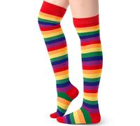 Blulu Collant a Righe Sopra il Ginocchio Calzini Lunghi Alti alla Coscia per Donna Natale(Rosso Caramella)