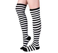 Blulu Collant a Righe Sopra il Ginocchio per Donna (Nero-Bianco)