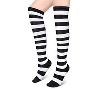 Blulu Collant a Righe Sopra il Ginocchio per Donna (Nero-Bianco, Strisce Spesse)