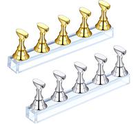 Blulu Espositore per unghie in acrilico, 2 pezzi, supporto magnetico per unghie per manicure (oro e argento)